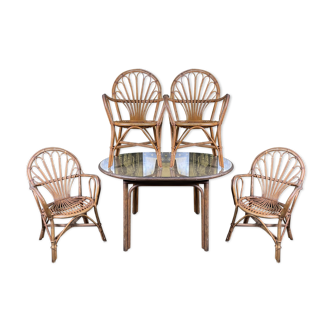 Salon de jardin en rotin table et 4 fauteuils