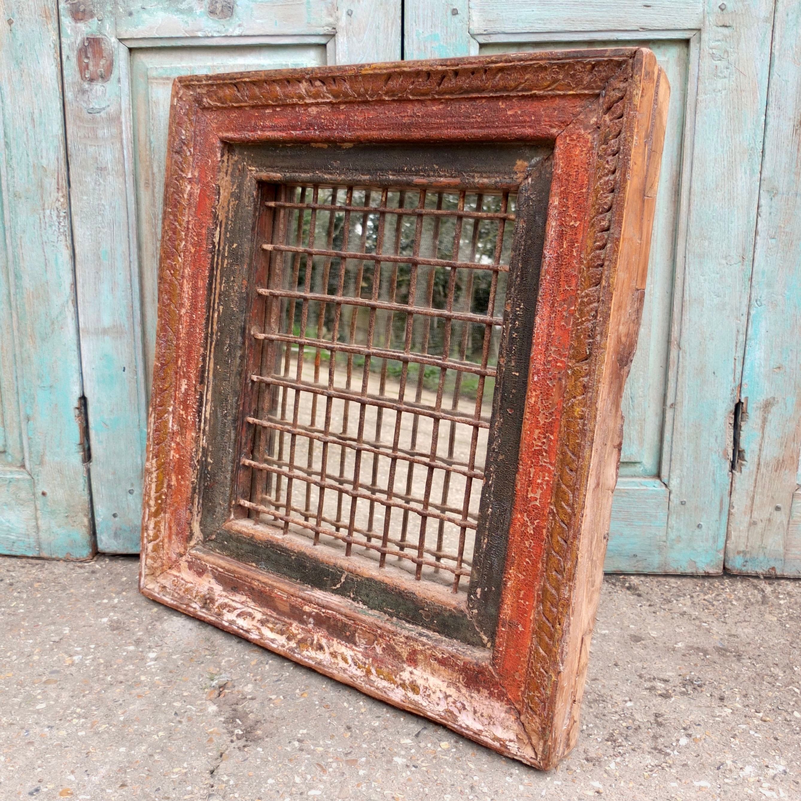 Antique Iron Jali Window Mirror Frame 62x70cm