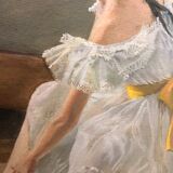 Old portrait of a ballet dancer with her pediment frame