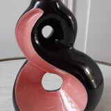 Lamp foot in pink and black ceramic design Vallauris 70s
