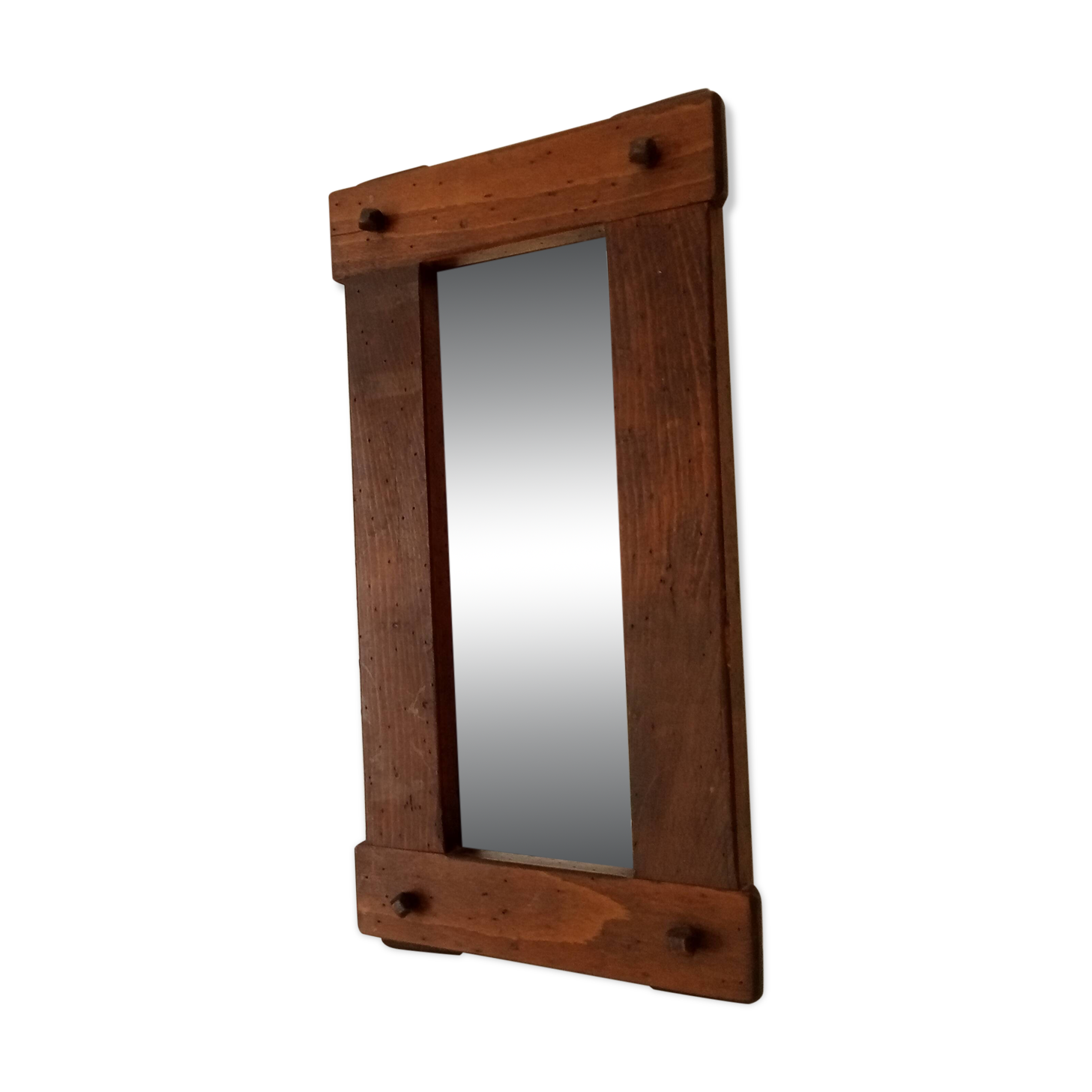 Miroir brutaliste vintage en chêne massif