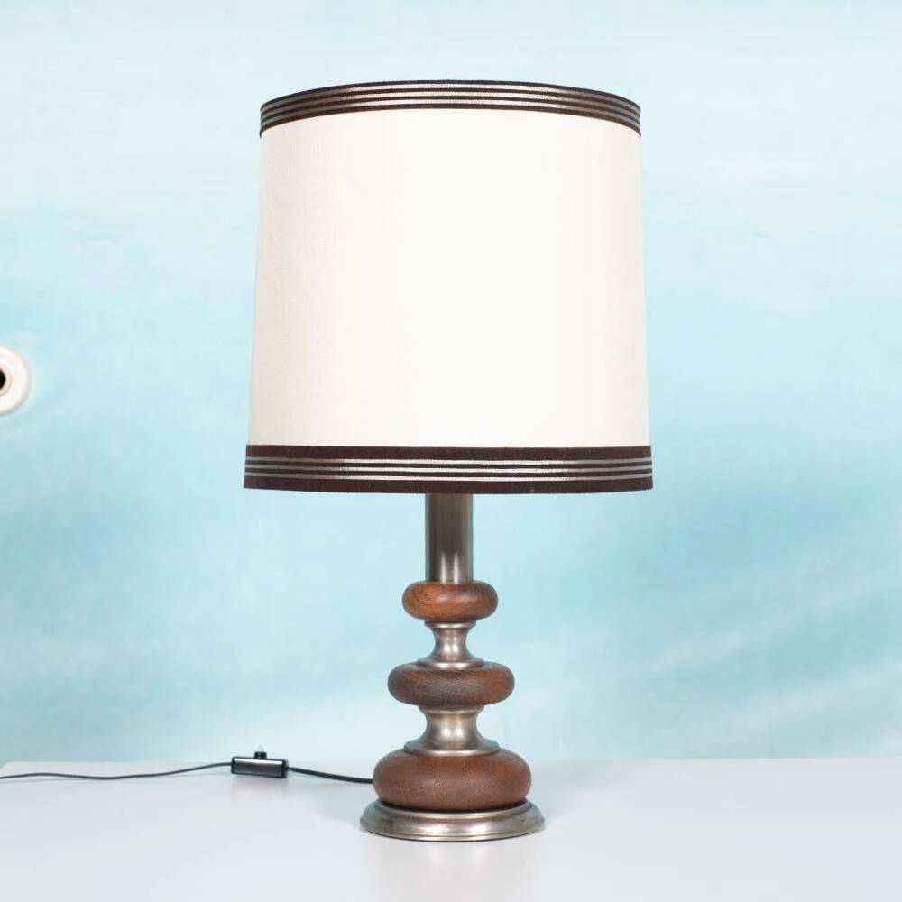 1960s bohemian table lamp, space age wooden bedside lamp