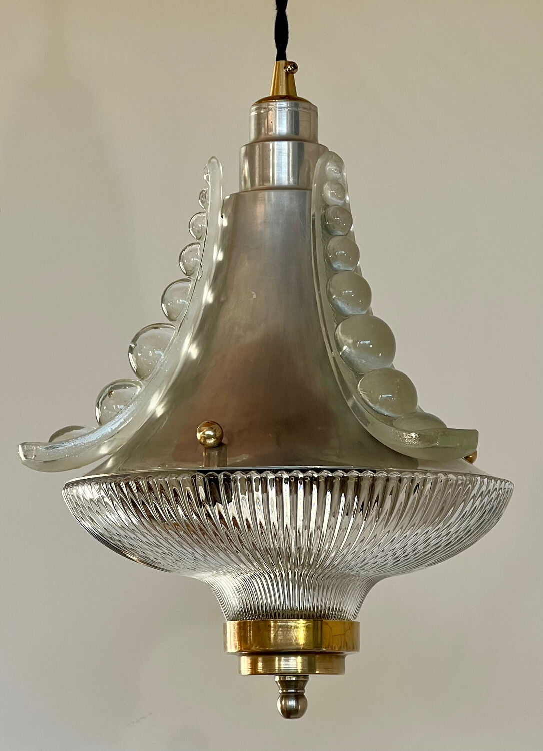 Holophane Art Deco prismatic glass pendant light