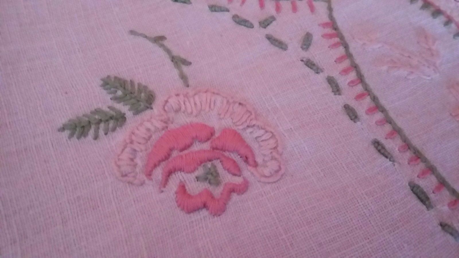 Antique linen placemat embroidered