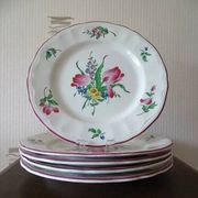 Kg luneville "réverbère" 5 flat plates earthenware hand-painted flowers ø25.5 cm