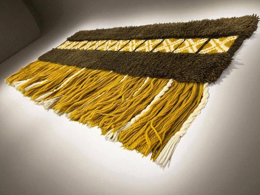 Vintage rug ochre yellow - brown / floor rug / wall tapestry