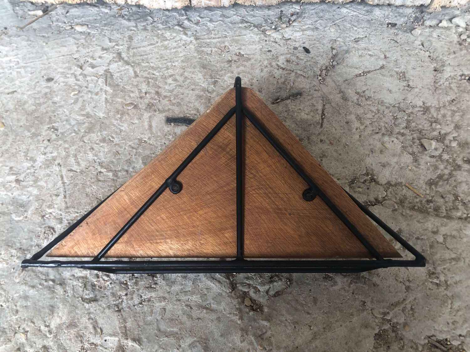 Black wrought iron corner shelf + vintage wooden top