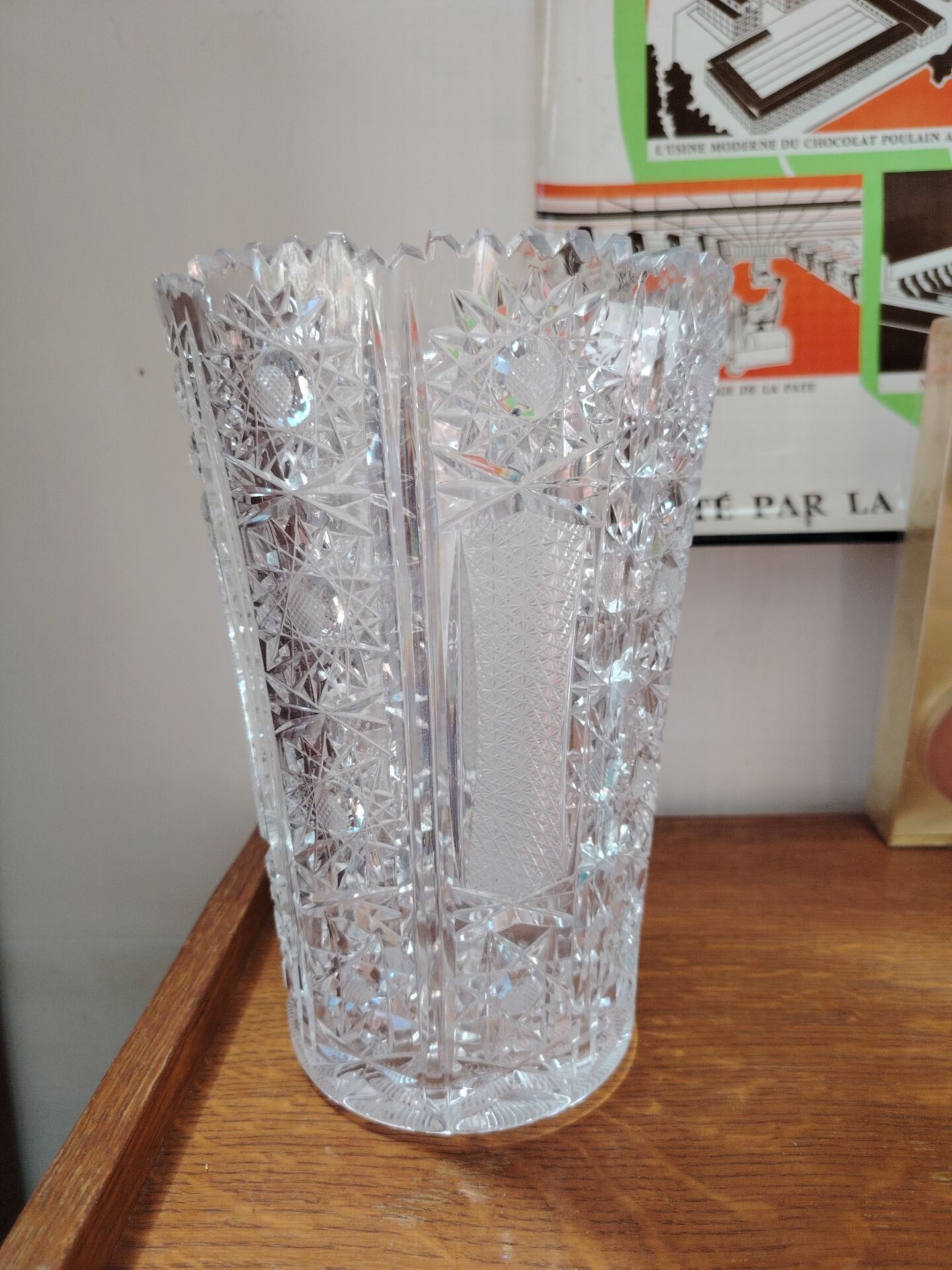 Vintage geometric cut crystal vase - 1970