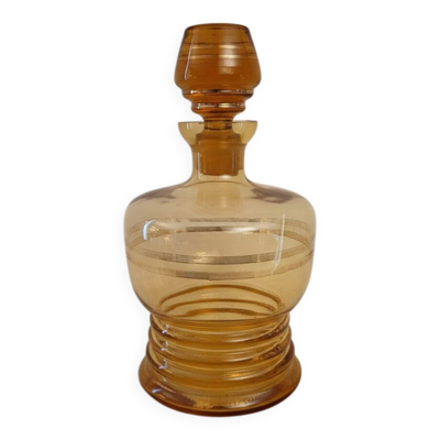 Carafe vintage en verre ambré à liserés dorés – années 1950