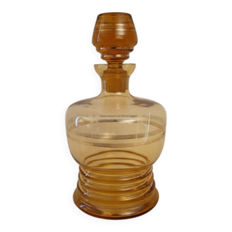 Vintage amber glass carafe with gold trim – 1950s