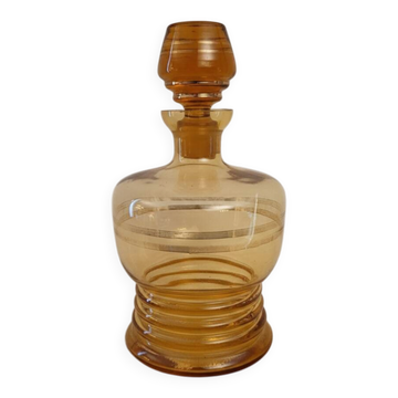 Carafe vintage en verre ambré à liserés dorés – années 1950