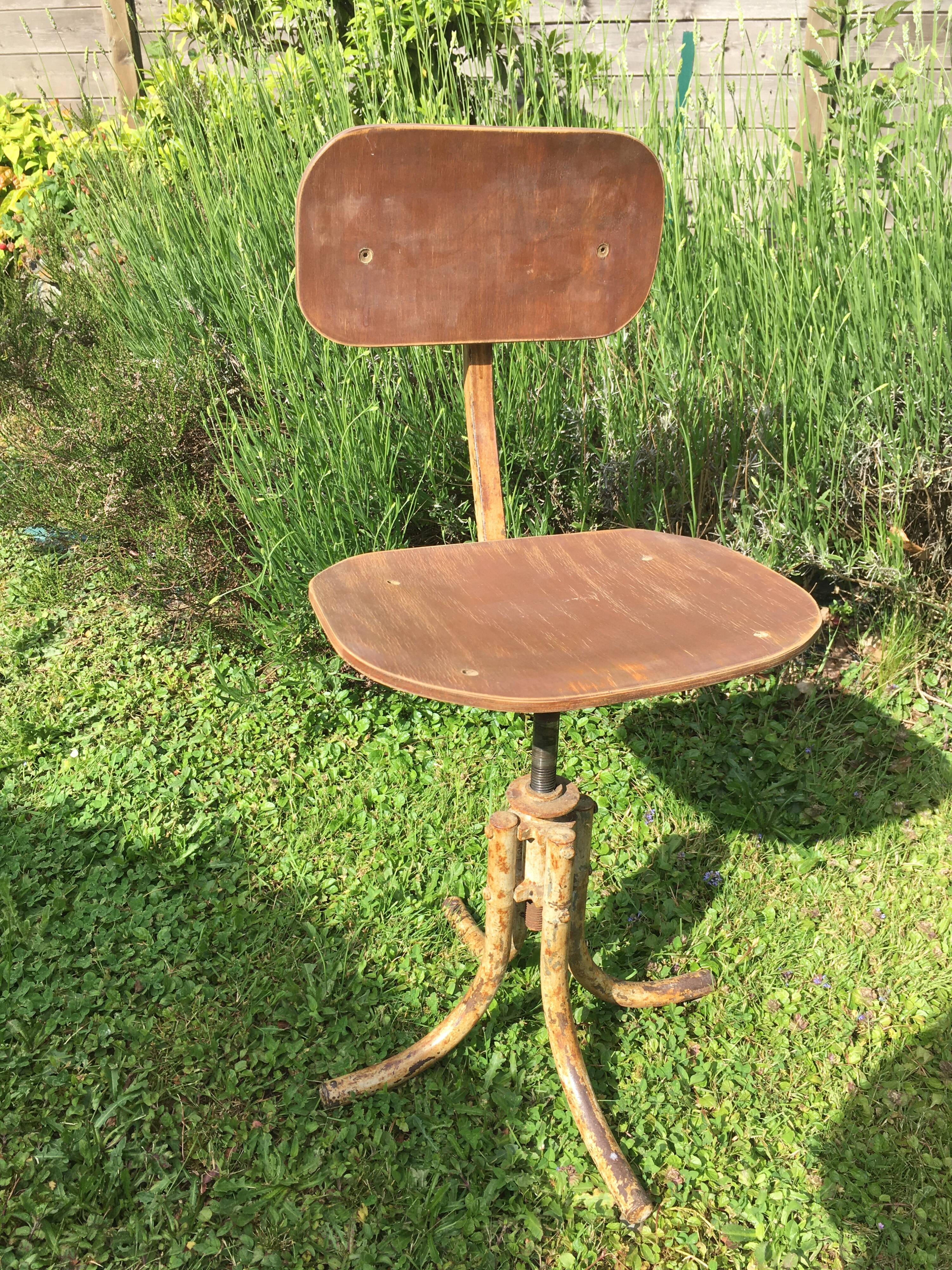 Metal and wood swivel stool