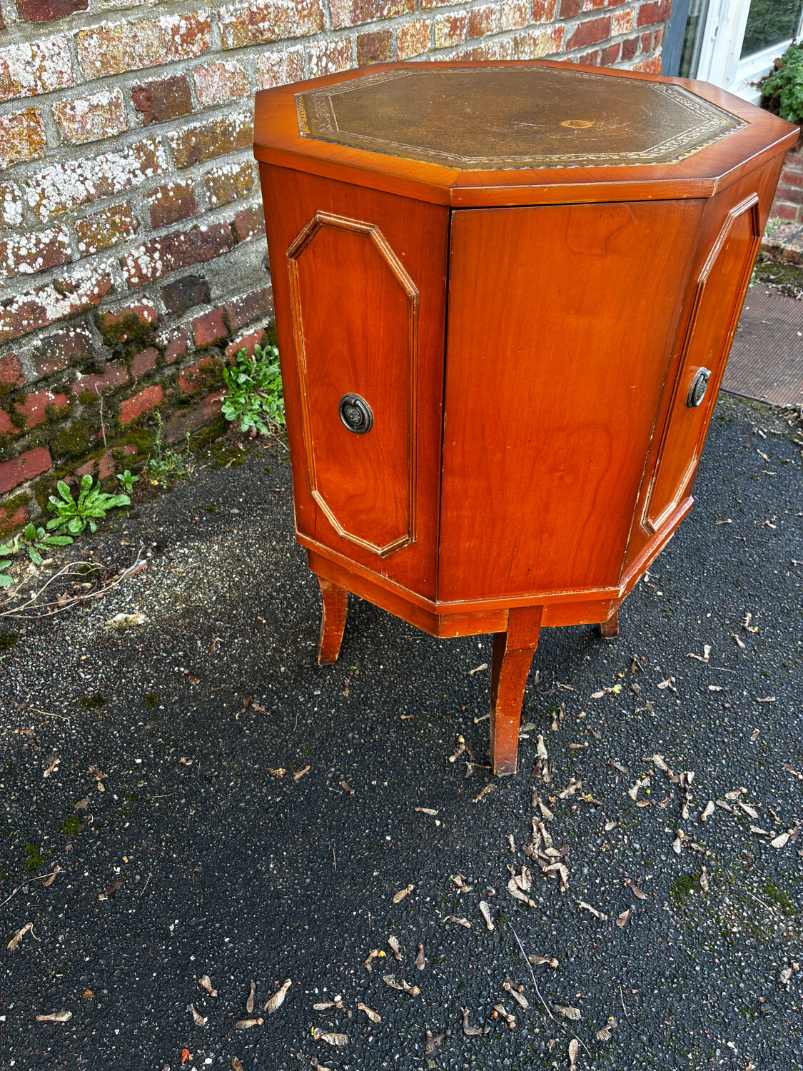 Vintage octagonal bar cabinet – leather top – Art Deco style – years