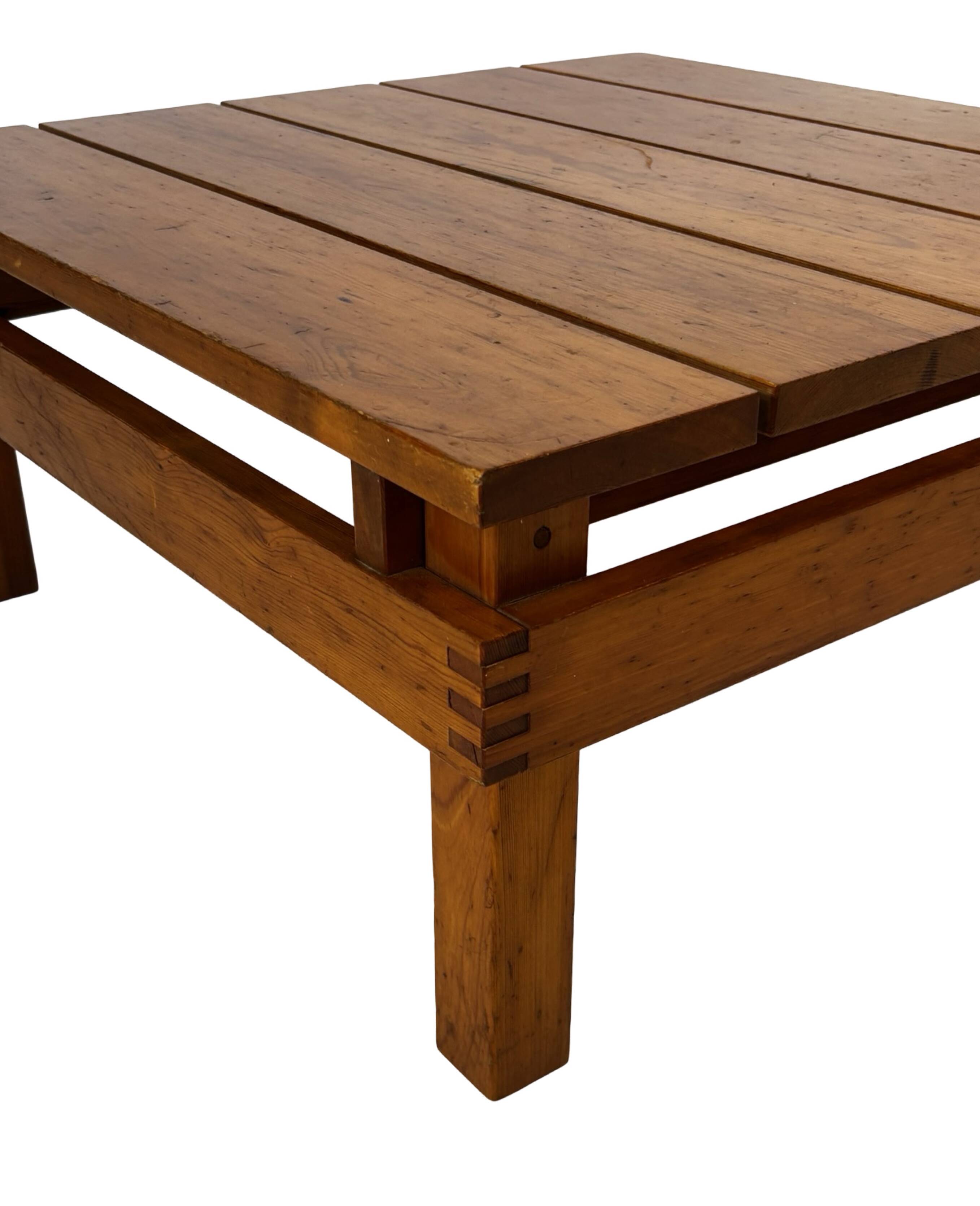 Vintage Pinewood Slatted Coffee Table Design 1970s