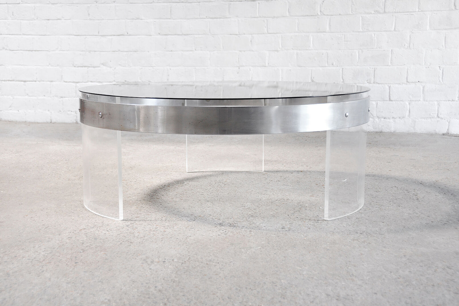 Vintage acrylic & steel glass coffee table, france 1970s