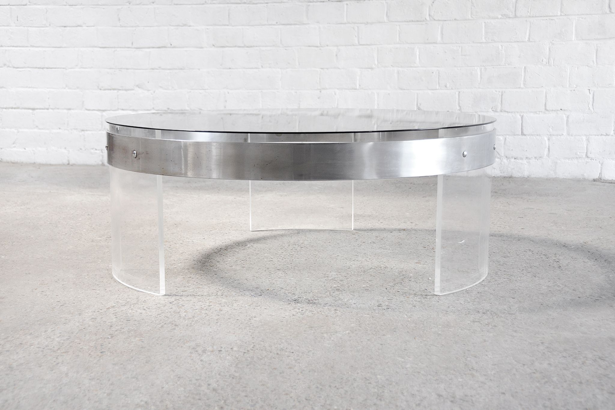 Vintage acrylic & steel glass coffee table, france 1970s