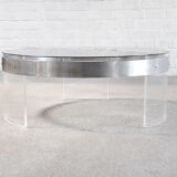 Vintage acrylic & steel glass coffee table, france 1970s