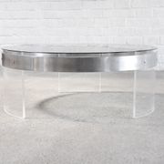 Vintage acrylic & steel glass coffee table, france 1970s