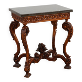 Table d'appoint en noyer sculpté de style Napoléon III avec plateau en pierre bleue, France vers.