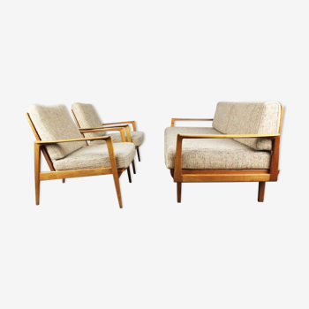 Antimott chairs - beige couch - brown by Wilhelm Knoll 1950s