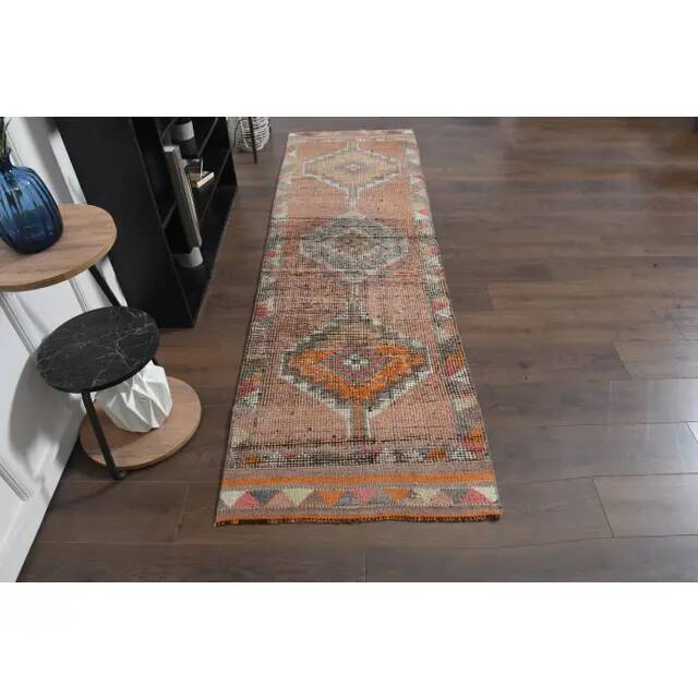 Tapis couloir en laine et coton fait main Oushak turc des années 1970, 83x281.