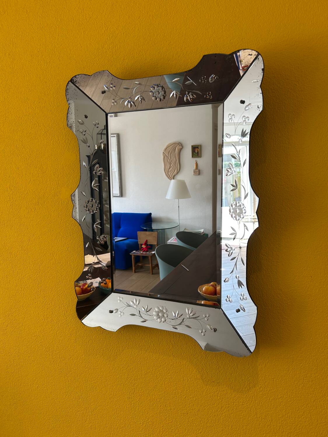 Prachtige Vintage Venetiaanse Spiegel – Geëtst Glas 79x58 cm