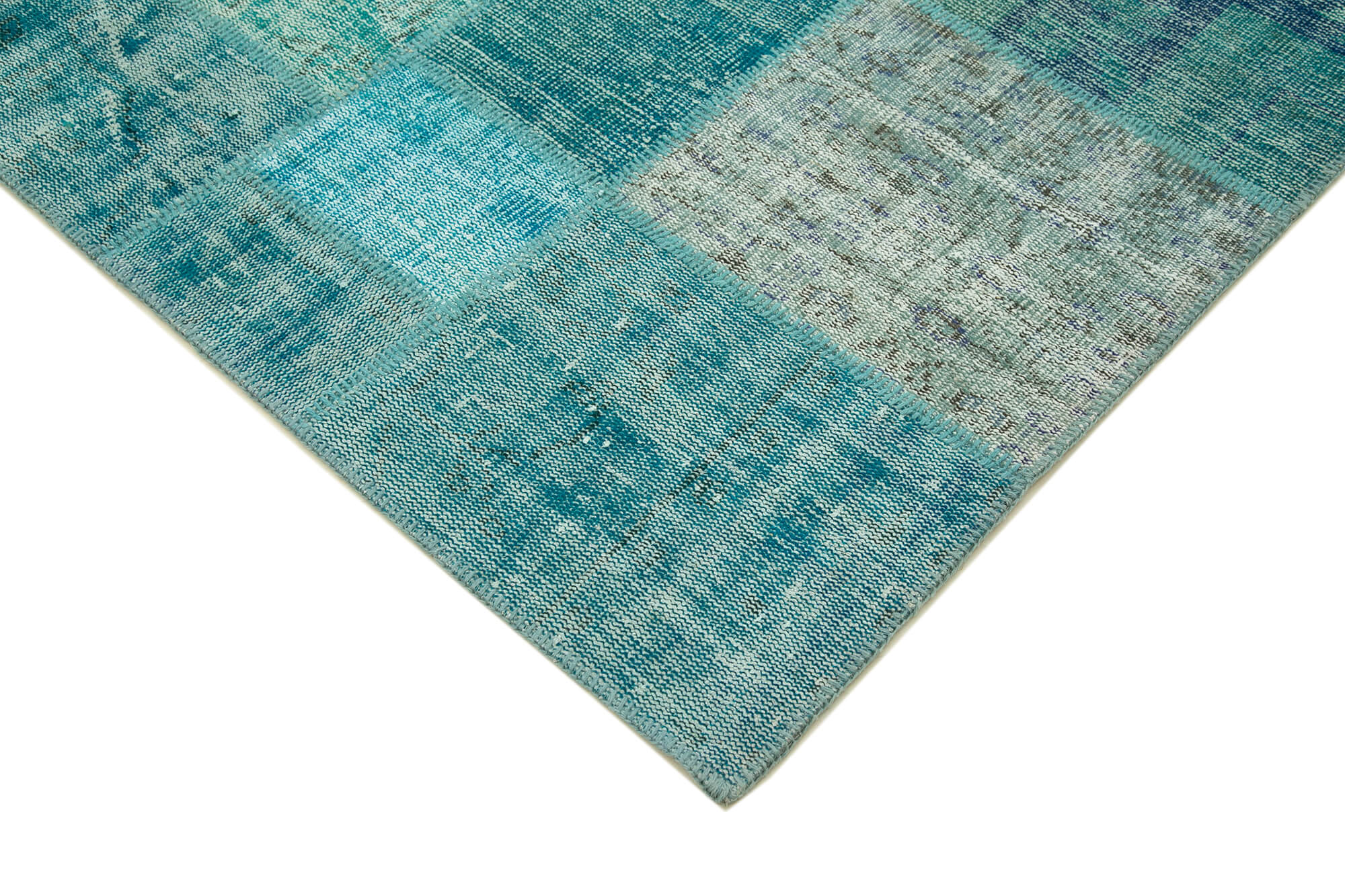 Handmade turkish overdyed 204 cm x 303 cm turquoise patchwork carpet