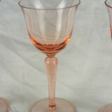 Set of 4 pink rosé glasses with twisted foot - 70s / 80s