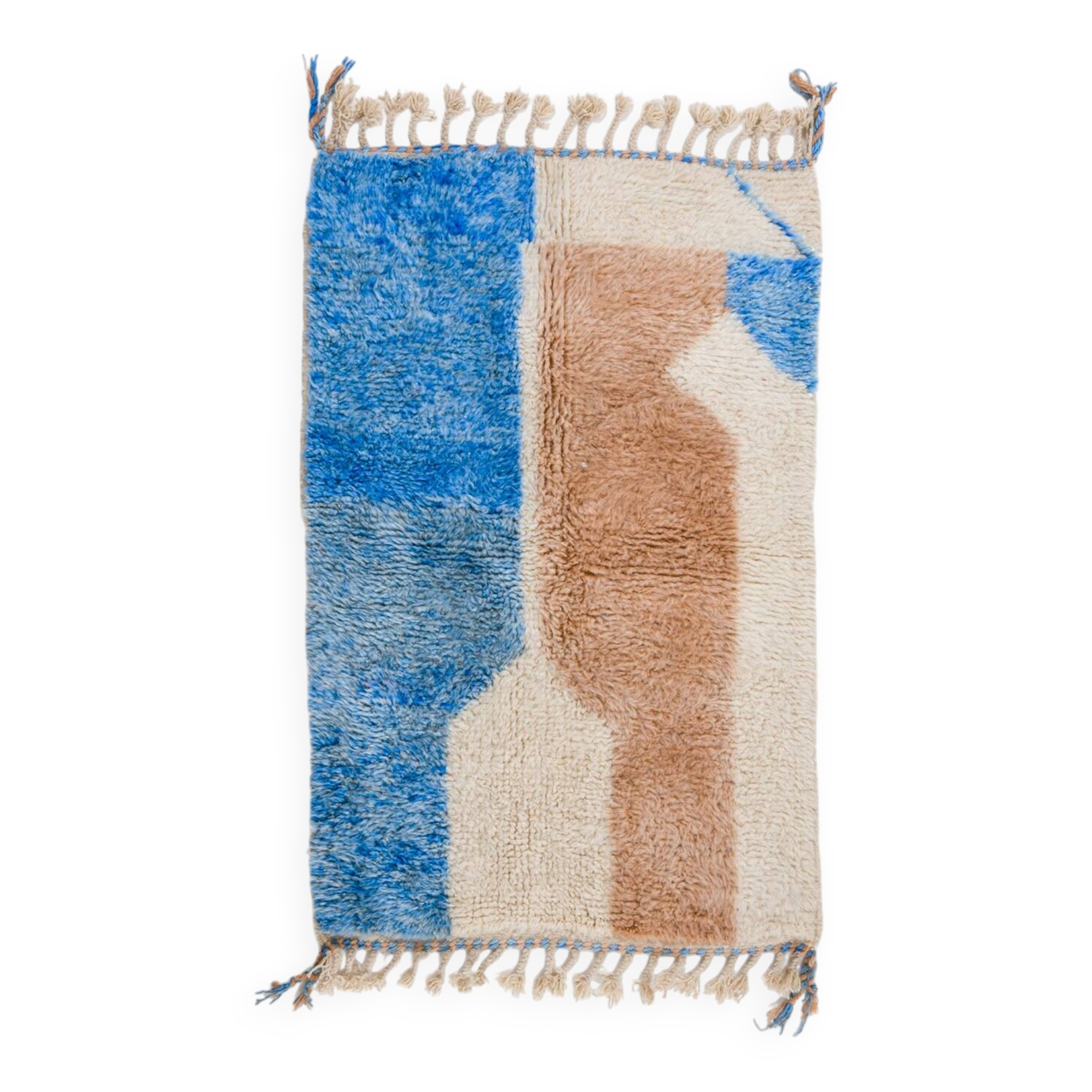 Modern light blue and beige colorful Berber rug