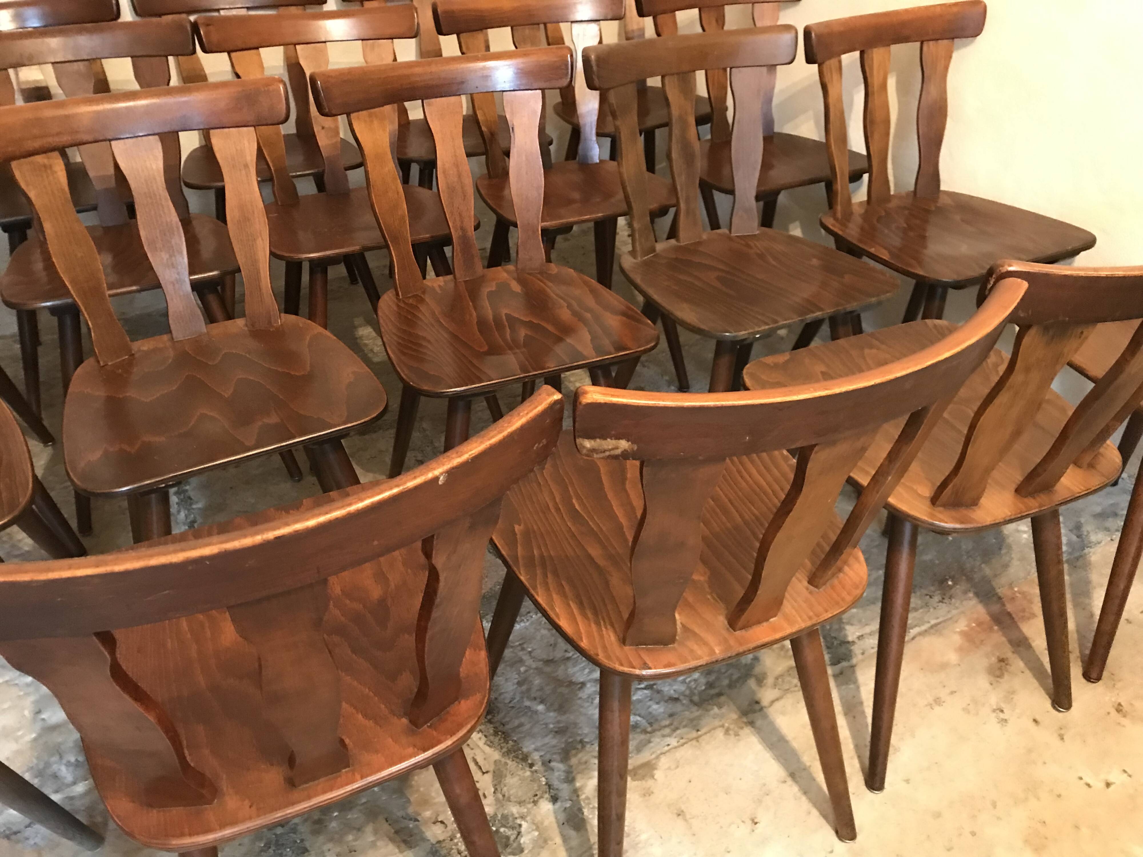 Lot of 20 brasserie-style bistro chairs 1960's