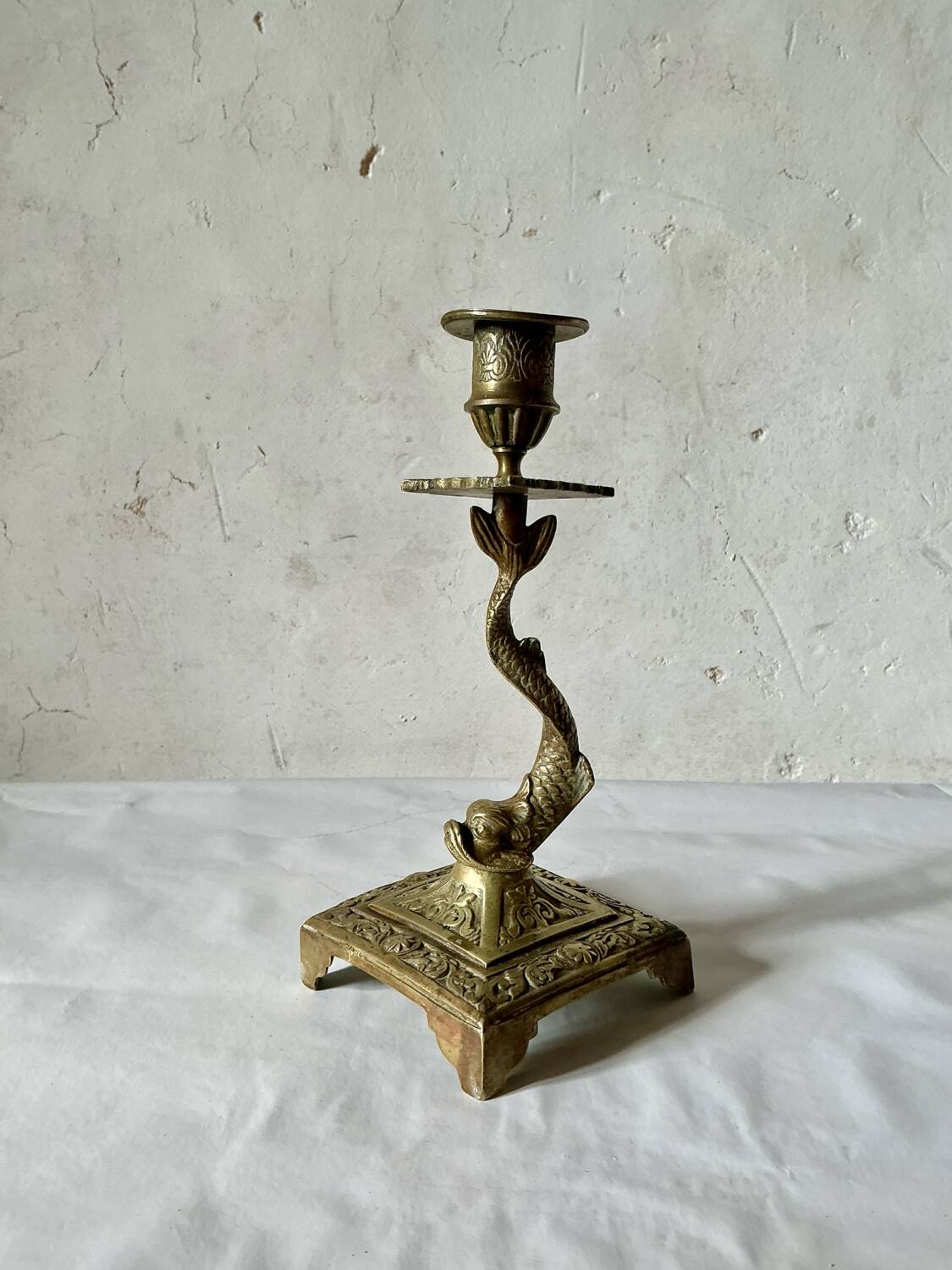 Antique brass candlestick fish