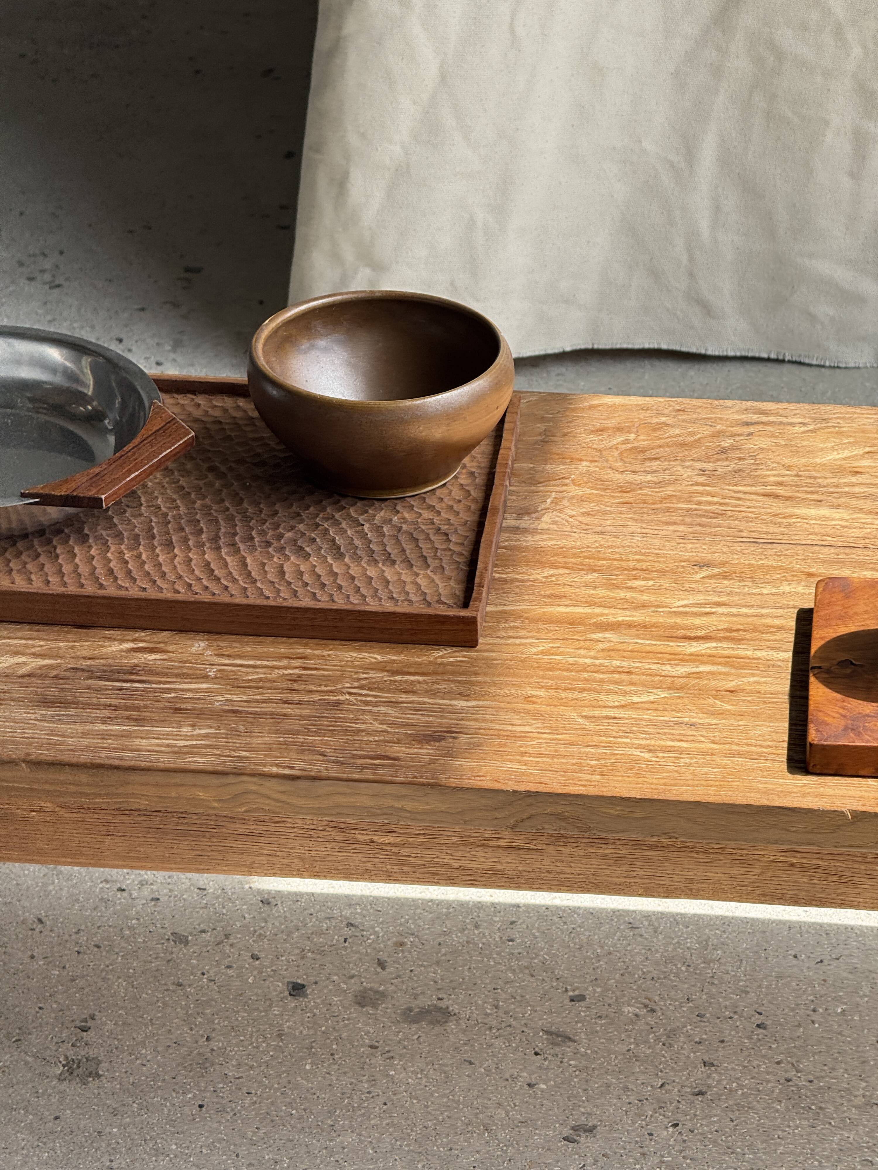 Rectangular solid teak platter with carved edges 33x24