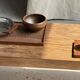 Rectangular solid teak platter with carved edges 33x24
