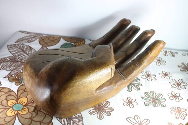 Vide-poche main XXL en bois Vintage 1960 Italie