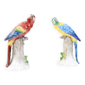 Pair of polychrome porcelain parrots
