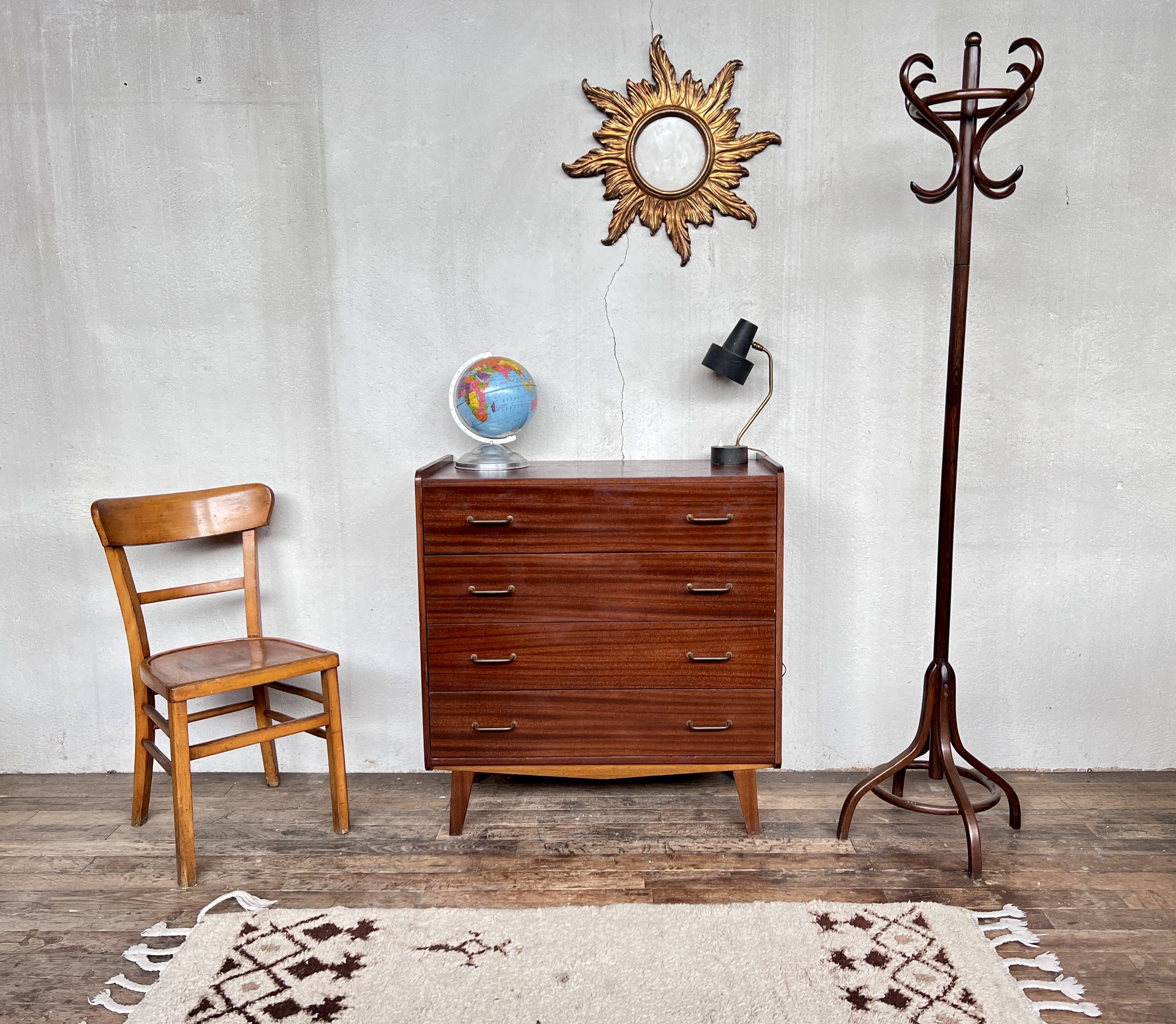 Chest of drawers compass feet in teak 1960 vintage