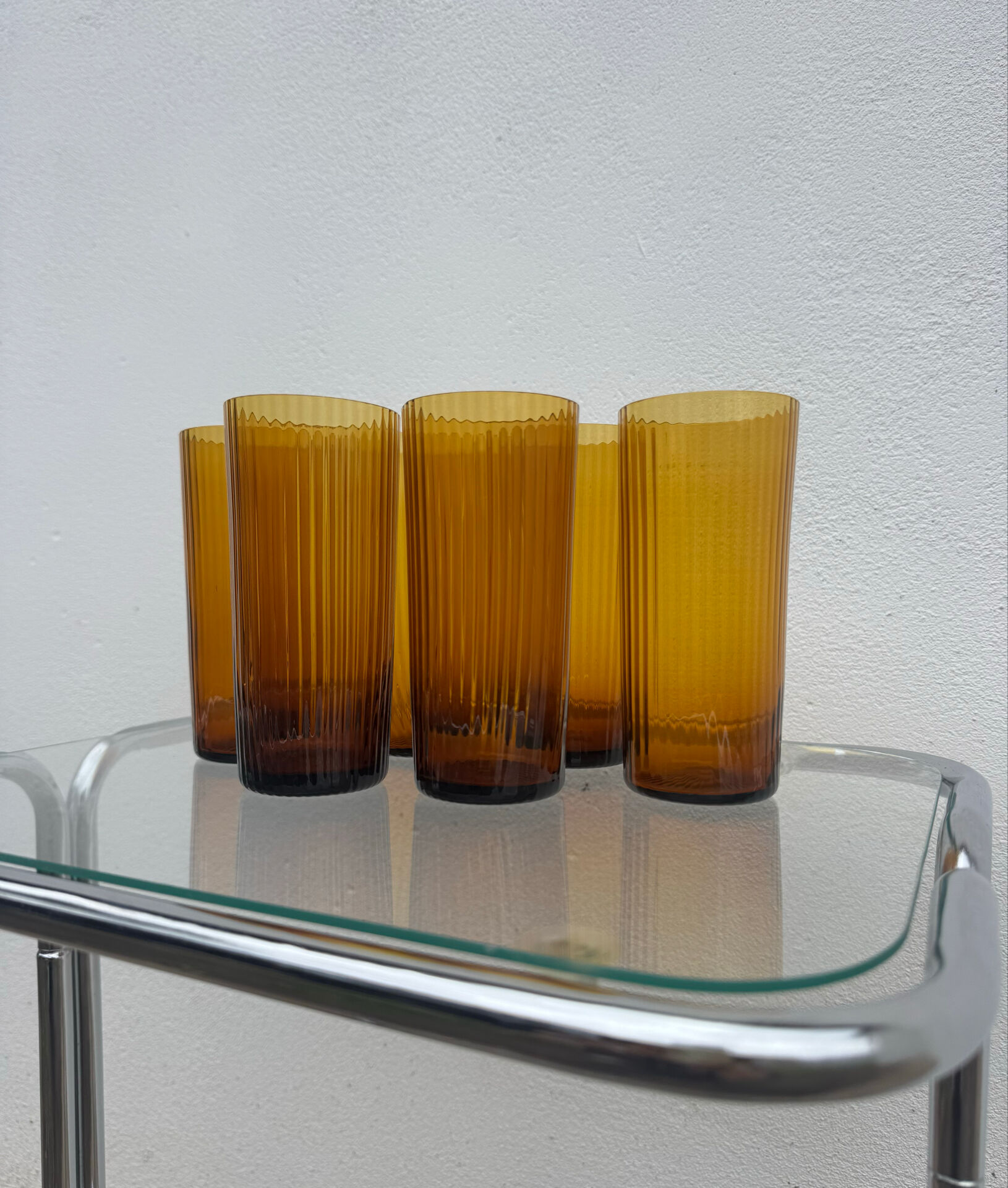 Verres ambrés soufflés années 60