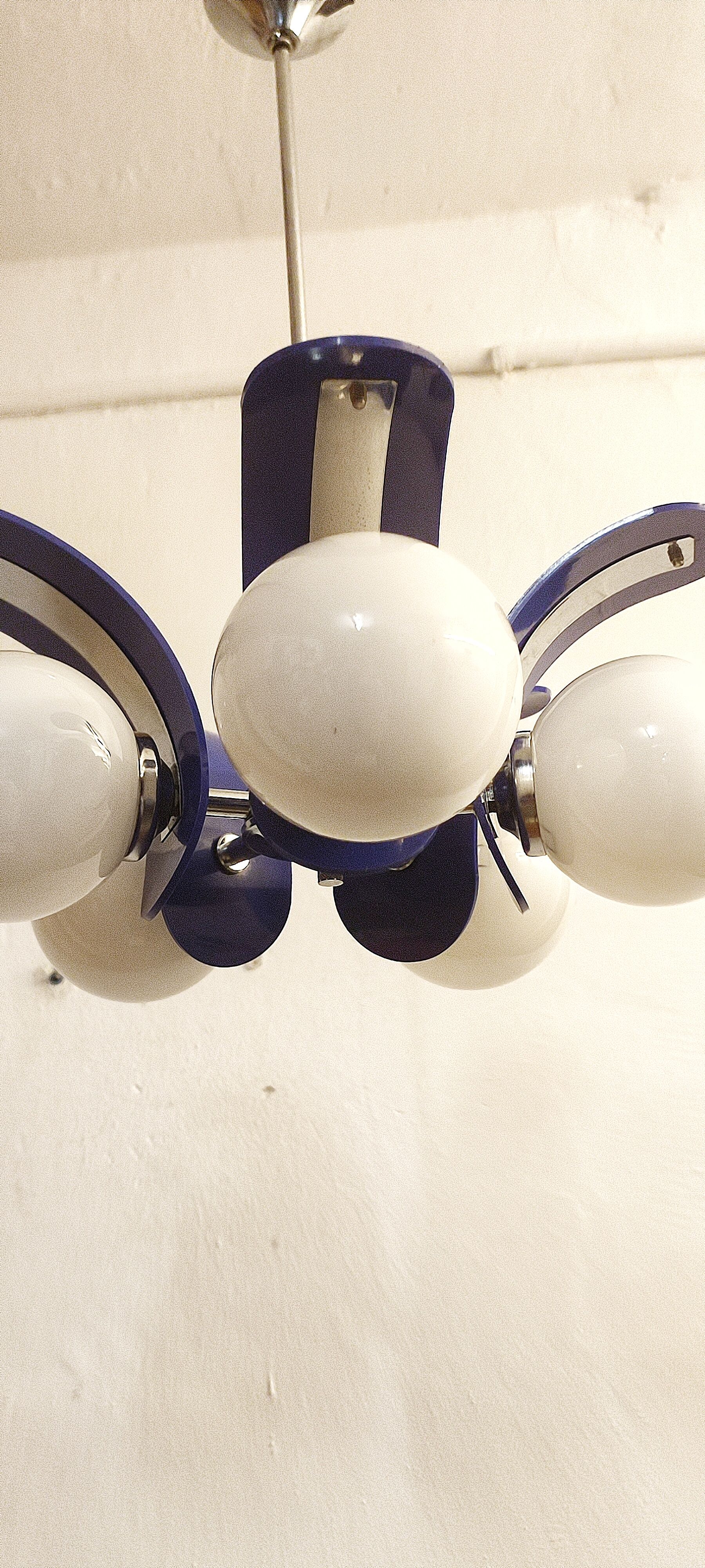 Plastic and glass ceiling lamp spain, 1970s