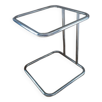 Chromed metal glass side table