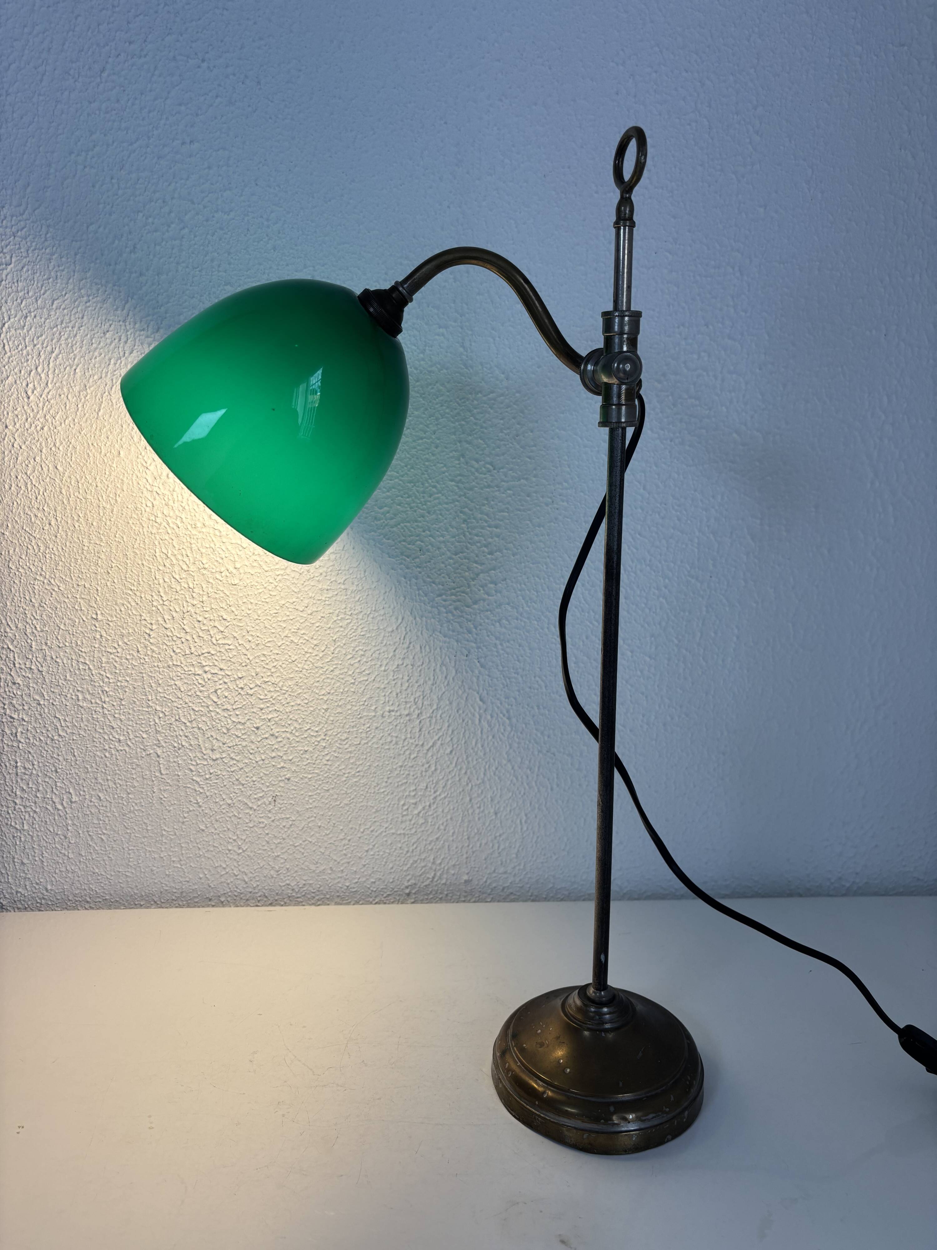 Vintage 1920s desk lamp in nickel-plated brass, celadon - 52 cm