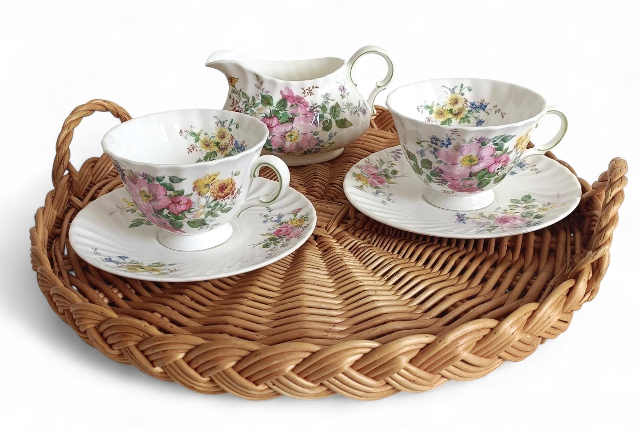 Rustic French Provence Large Round Handled Wicker Tray, France