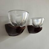 Pair of Art Deco wall lights, ceramic and holophane glass.