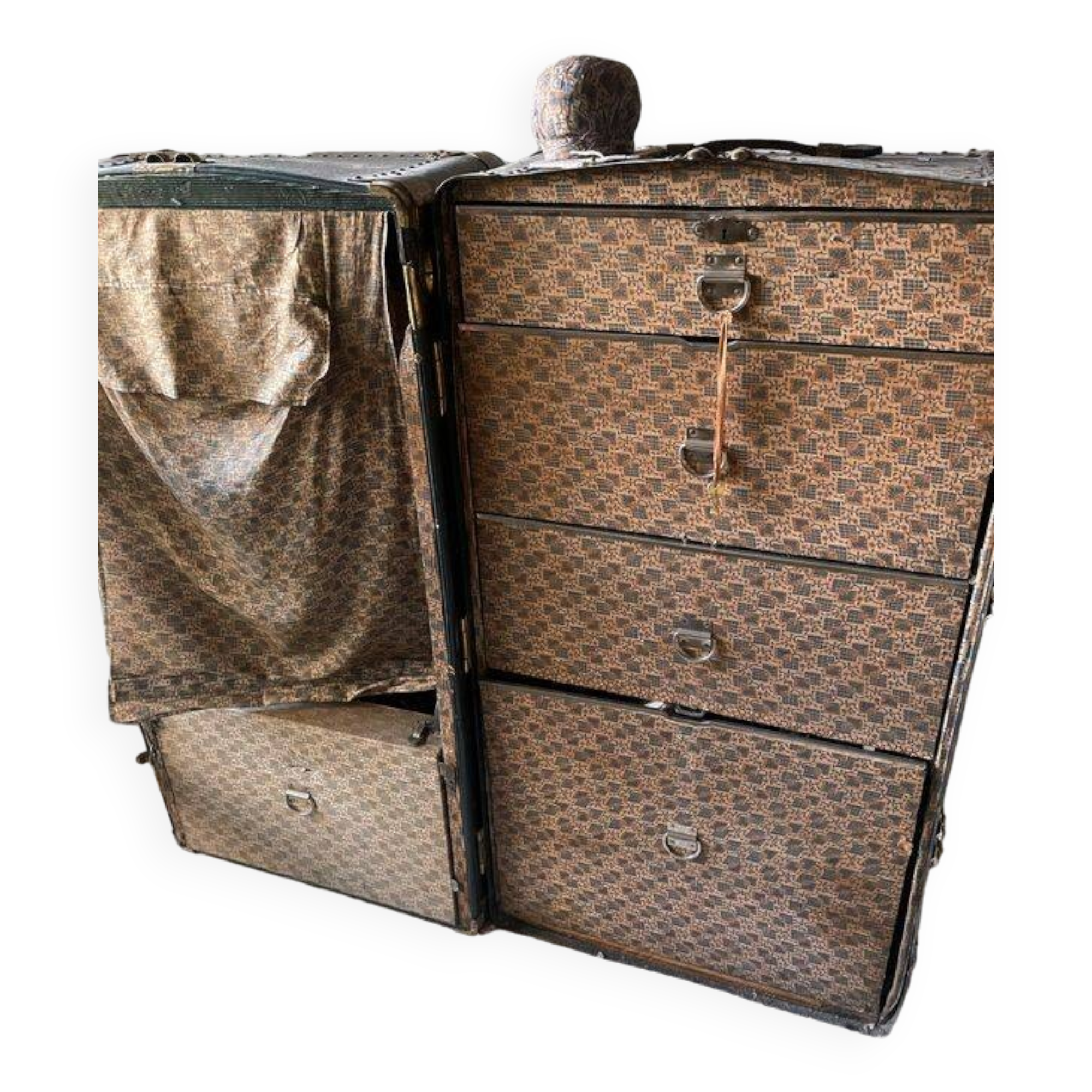1930s travel trunk art deco fabric