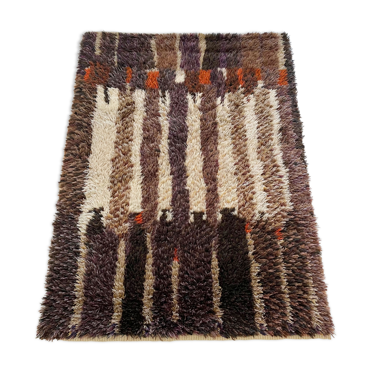 Original Abstract Scandinavian High Pile Abstract Rya Rug Carpet, Finland, 1960s