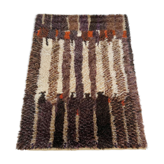 Original Abstract Scandinavian High Pile Abstract Rya Rug Carpet, Finland, 1960s