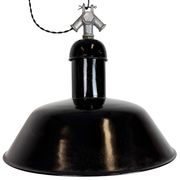 Lampe suspendue industrielle en émail noir de AEG, années 1930