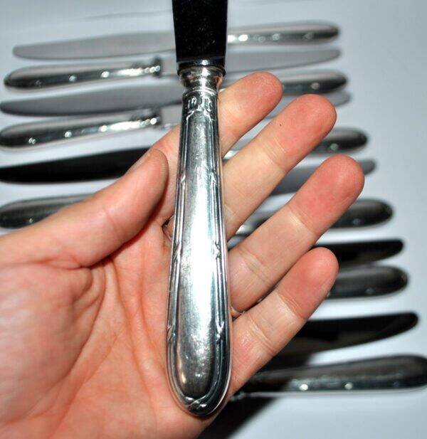 RENEKA Lot of 12 table knives with crossed ribbons and silver-plated metal, 24.5cm