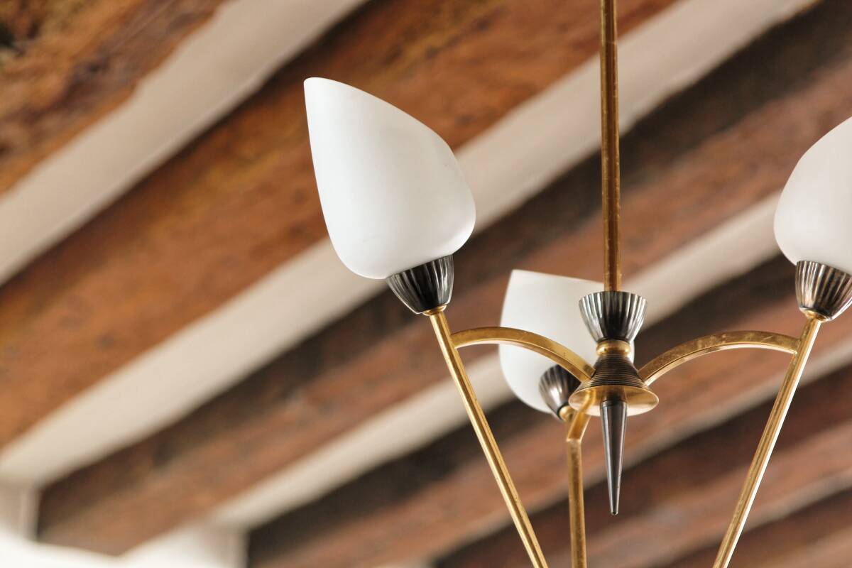 60s chandelier, brass and opaline