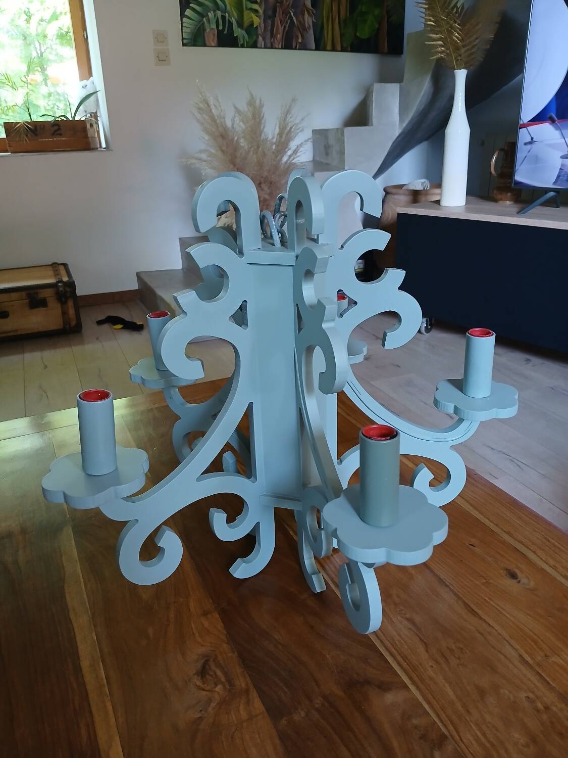 Gustavian style wooden chandelier