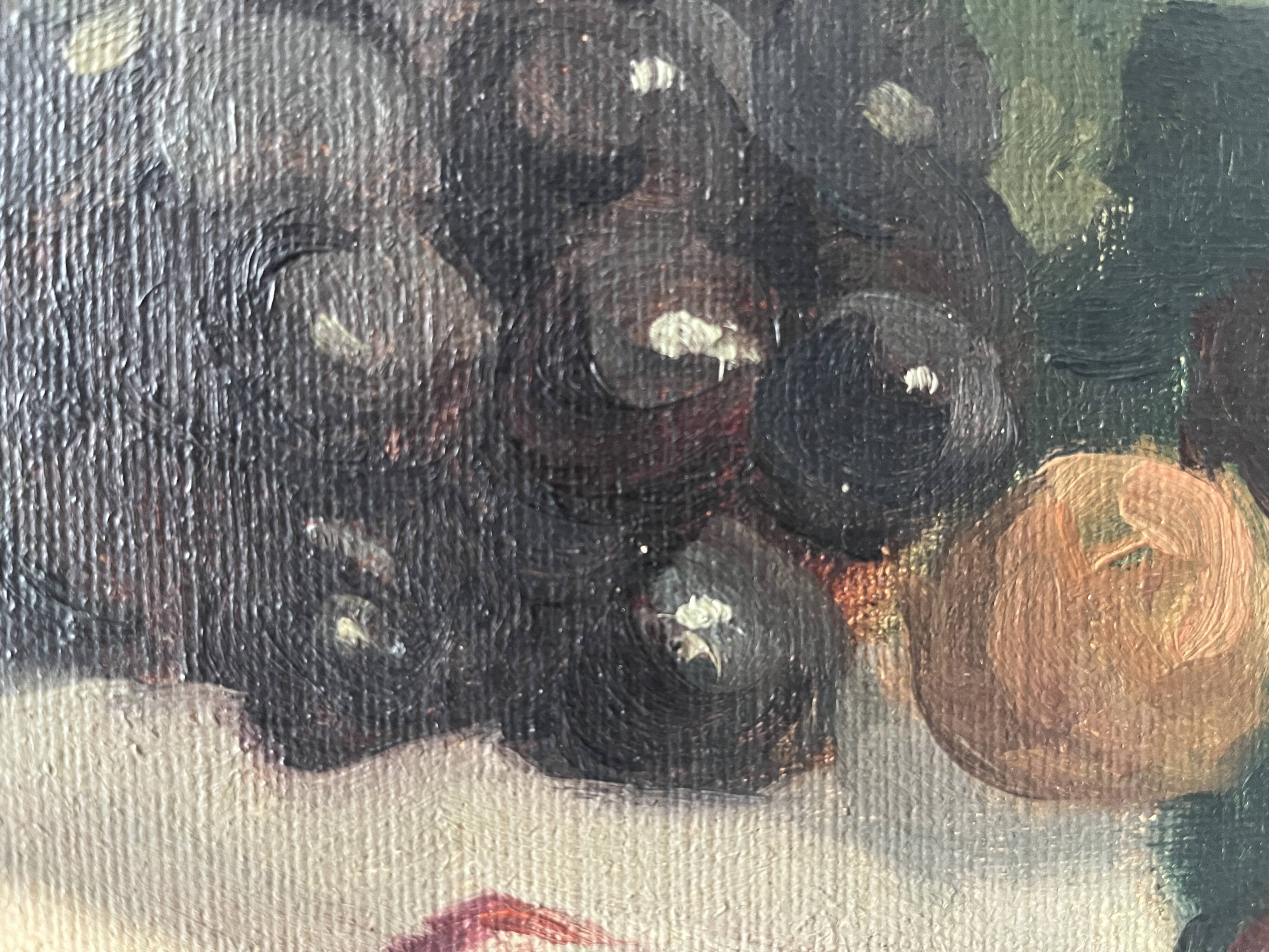 Old oil painting on canvas of a still life with fruits.